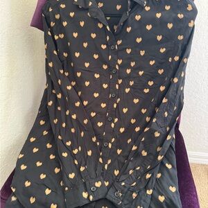 beachlunchlounge Black and Gold Heart Button Down Shirt